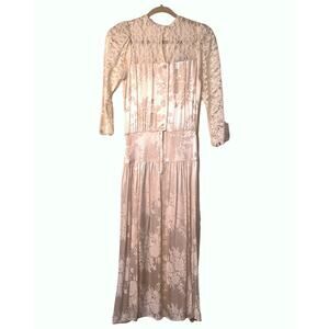 Jessica McClintock Dress Womens 4 White Lace Pink Satin Long Sleeve RARE Vintage